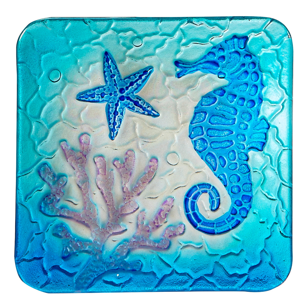 Square Glass Seahorse Plate