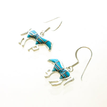 SS Turquoise & Created Opal Inlay Cat Earrings