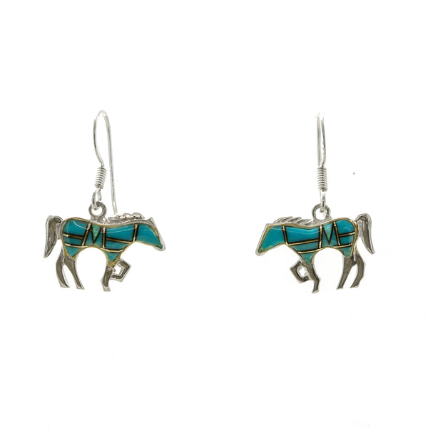 SS Turquoise Inlay Standing Horse Earrings