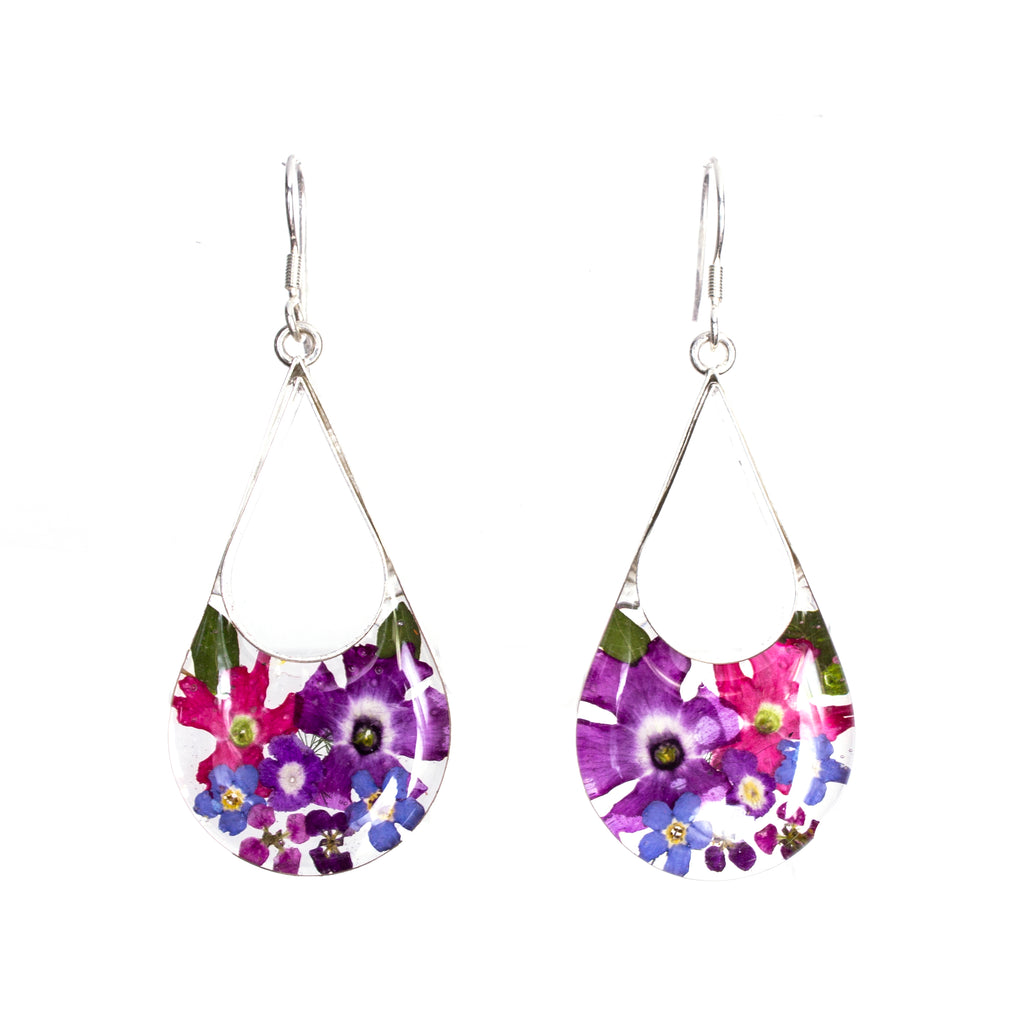 Sterling Silver Pear Resin Bouquet Earrings