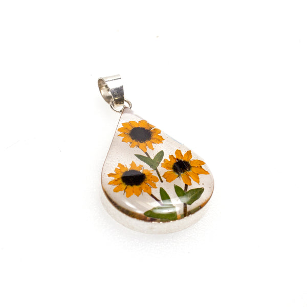 Sterling Silver Resin Sunflower Pear Pendant