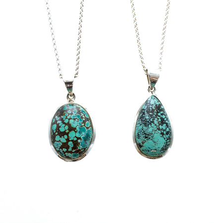 SS Turquoise Nugget Pendant & Popcorn Chain