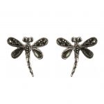 Sterling Silver Marcasite Abalone Dragonfly  Stud Earring & Necklace Set