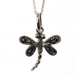 Sterling Silver Marcasite Abalone Dragonfly  Stud Earring & Necklace Set