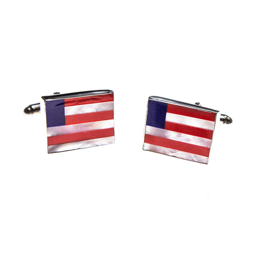Sterling Silver American Flag Inlay Cuff Links