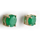 14K Yellow Gold Emerald Round 4mm Stud Earrings
