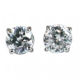 14K White Gold Cubic Zirconia Round 4mm Stud Earrings