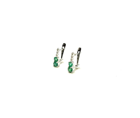 SS Created Emerald and CZ Flower Stud Earrings
