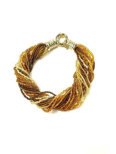 NP Art Glass Amber Multi-Strand Beaded Bracelet