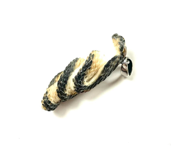 SS Fossilized Walrus Ivory Coiled Snake Pendant
