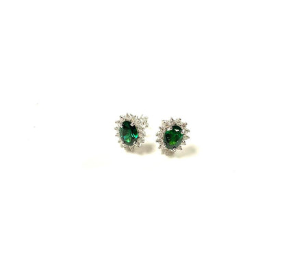 14K Emerald and Diamond Huggie Hoop Earrings