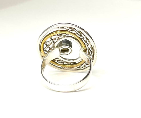 SS Brass Pearl Oval Ring Size 6.75