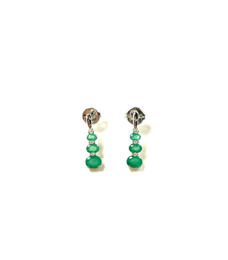 SS Created Emerald and CZ Flower Stud Earrings