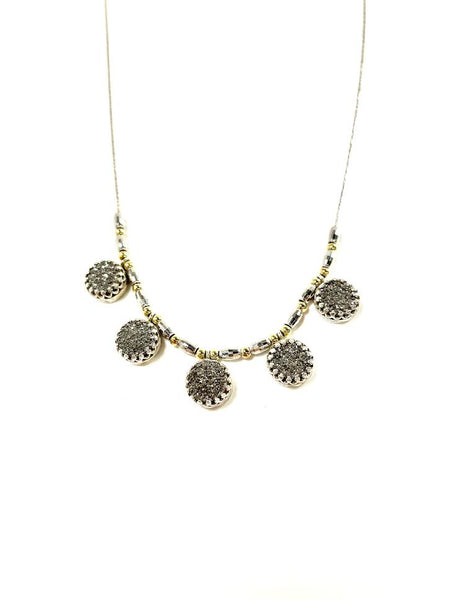 SS Druzy Platinum Circles and Beads Necklace