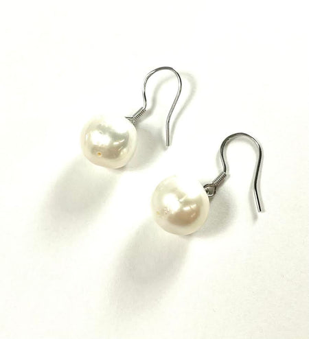 SS Fresh Water Pearl 11mm White Stud Earrings