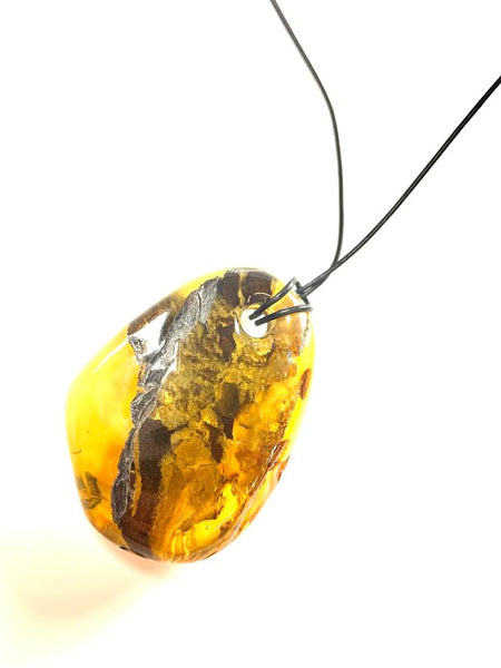 Amber Nugget Large Leather Chord Drop Necklace