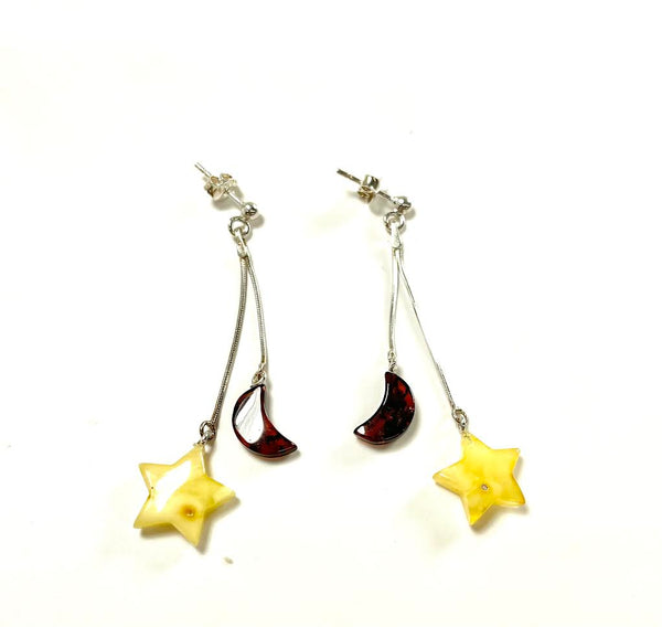 SS Amber Moon and Star Dangle Earrings