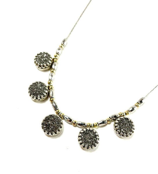 SS Druzy Platinum Circles and Beads Necklace