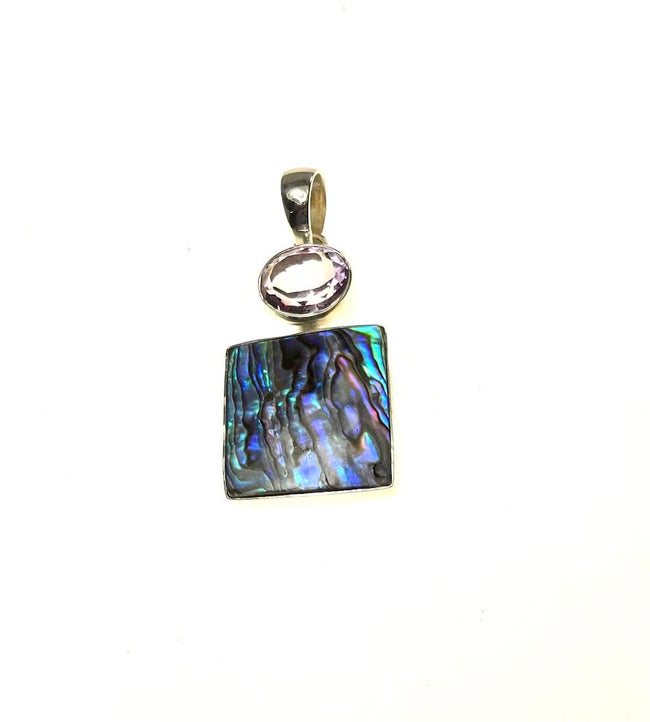 SS Abalone and Amethyst Square Pendant