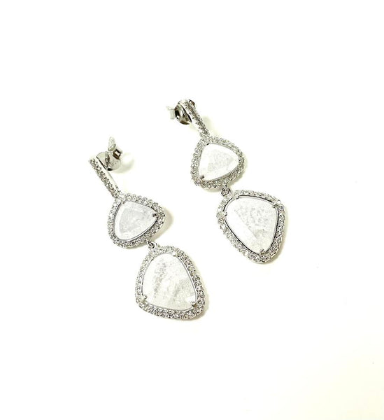 SS Quartz Crystal and CZ Freeform Dangle Earrings