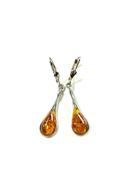 SS Amber Variegated Pear Pendant and Chain