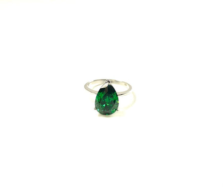 SS Created Emerald Round Ring Size 8