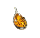 SS Amber Nugget with Border Pendant