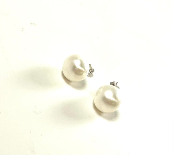 SS Fresh Water Pearl 11mm White Stud Earrings