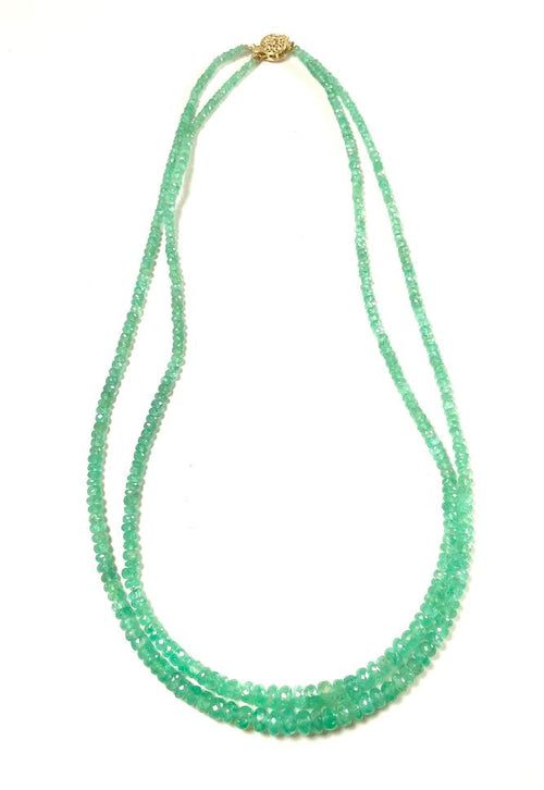 14K Emerald Two Strand Beaded Necklace