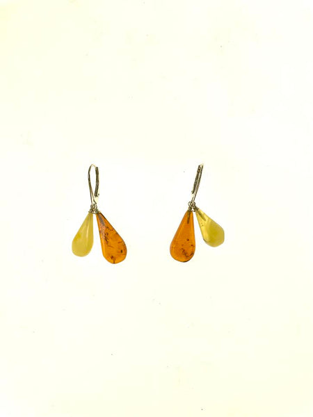 SS Amber Two Tone Pear Dangle Earrings