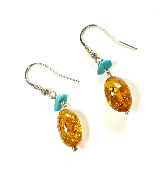 SS Amber and Turquoise Dangle Earrings