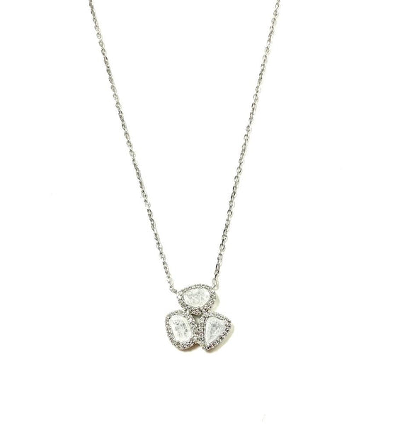 SS Three Quartz Crystal Freeform Necklace