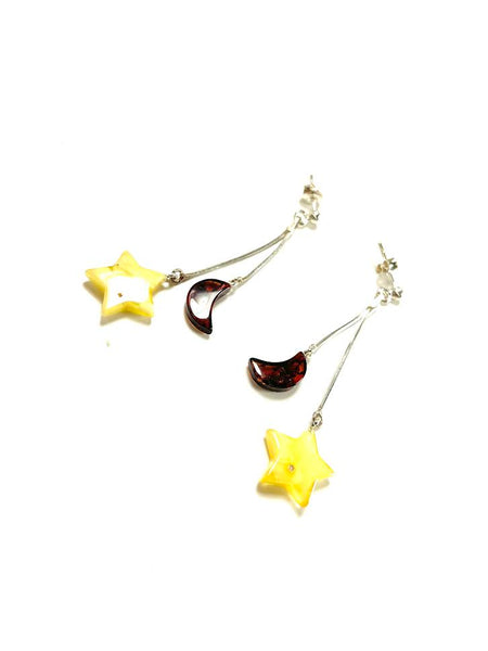 SS Amber Moon and Star Dangle Earrings