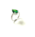 SS Created Emerald Pear Ring Size 8,9