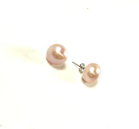 SS Fresh Water Pearl 12mm Peach Stud Earrings