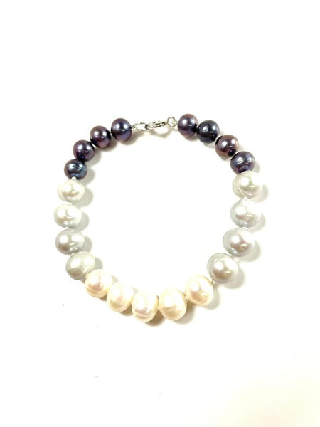 SS Fresh Water Pearl Purple, Gray, and White Bracelet