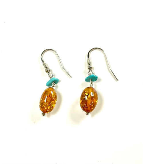 SS Amber and Turquoise Dangle Earrings