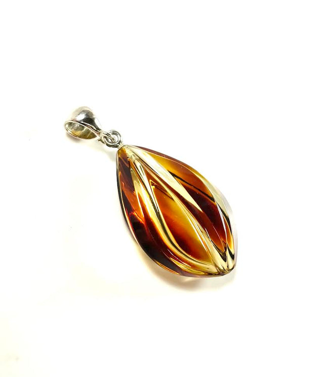SS Amber Toasted Carved Pear Pendant
