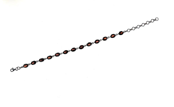 SS Garnet Oval Bezel Bracelet