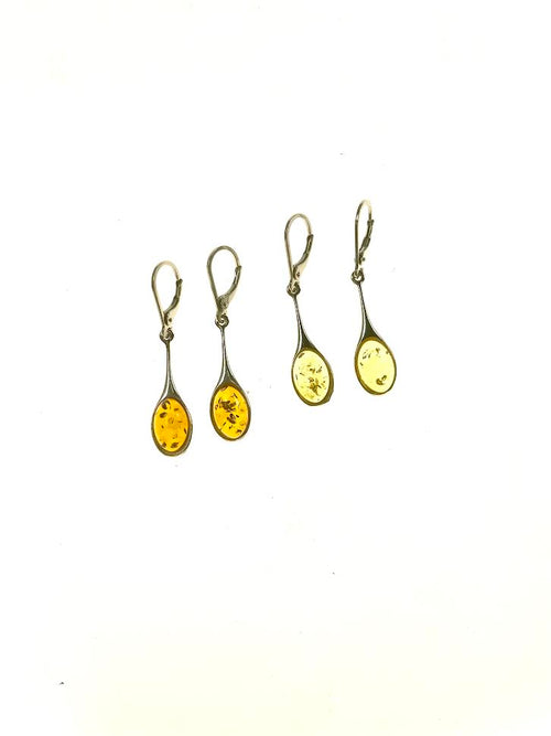 SS Amber/Yellow Amber Oval Drop Earrings