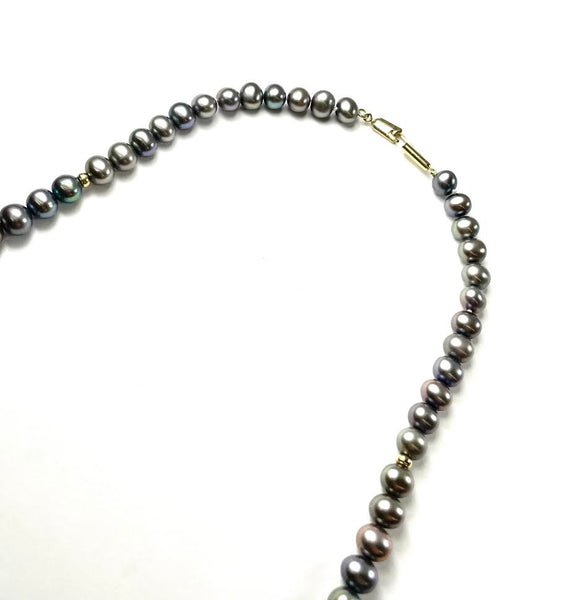 14K Fresh Water Pearl Gray and Gold Necklace