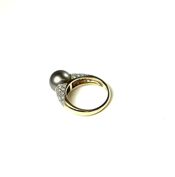 14K Cultured Pearl and Diamond Ring Size 7
