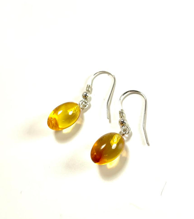 SS Amber Oval Earrings with Fossilized Insect