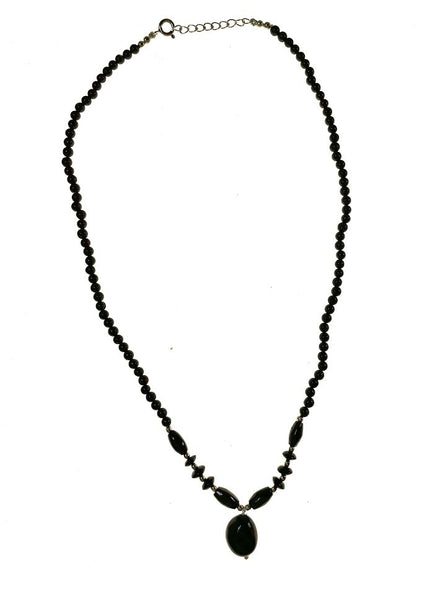 SS Onyx Drop Beaded Necklace