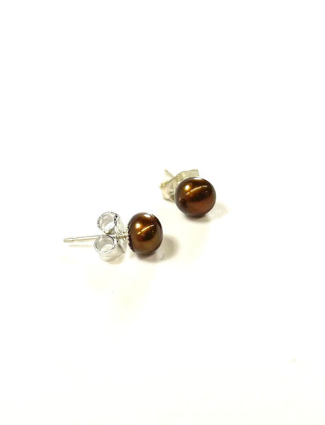SS Fresh Water Pearl 5mm Chocolate Earrings