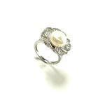SS Pearl and CZ Wavy Flower Ring Size 6