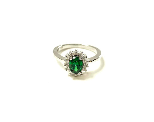 SS Created Emerald and CZ Flower Ring Size 7