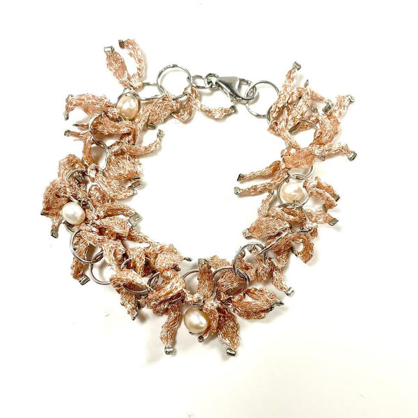 SS Bronze and Pearl Woven Drop Bracelet