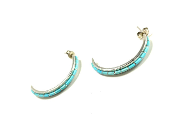 SS Turquoise Inlay Demi Hoop Earrings