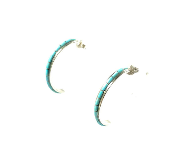 SS Turquoise Inlay Demi Hoop Earrings